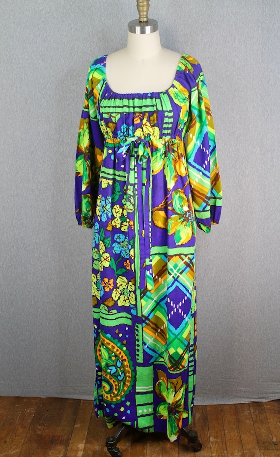 1960s 1970s - Hawaiian Maxi Dress - Tropical - Tik