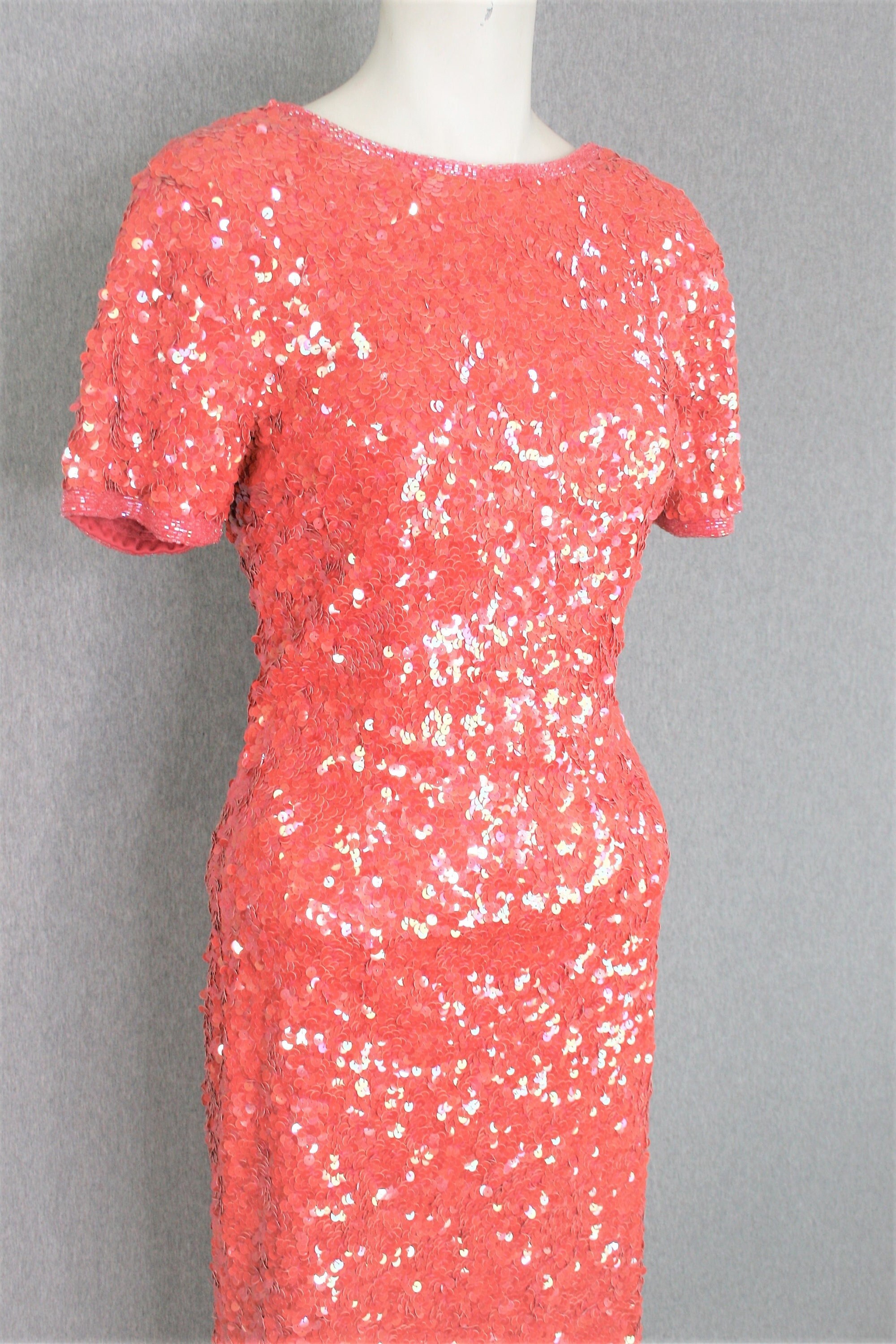 Sequin/Beaded - A J Bari - Shrimp/Salmon - Cocktail Dress - Marked size 4
