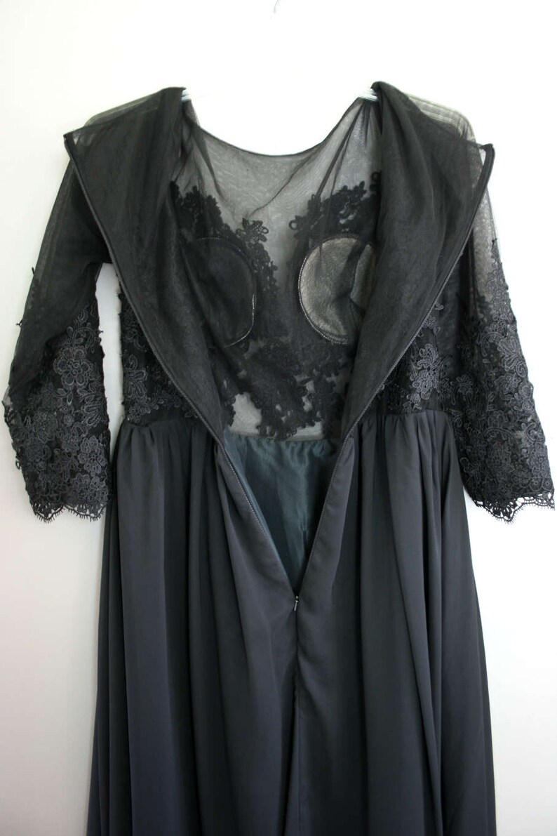 Black Lace Nude Illusion Evening Gown Size 1214 Couture