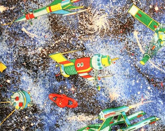 1960 - Años 70 - Tela espacial retro - Sombra romana - Espacio vintage - 42" W x 57" L