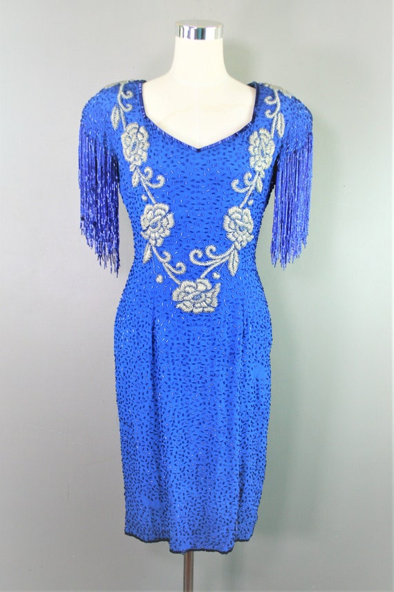 Oleg Cassini - Sample - Blue Beaded - Cocktail Dre