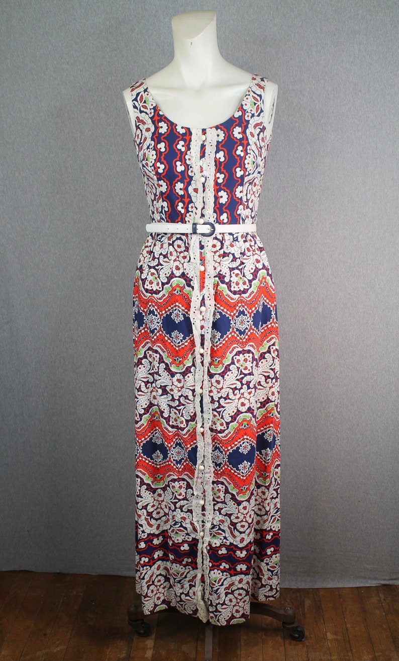 1960s 1970s Mid Century Mod Maxi Dress by A California Poppy Retro Op Art image 1