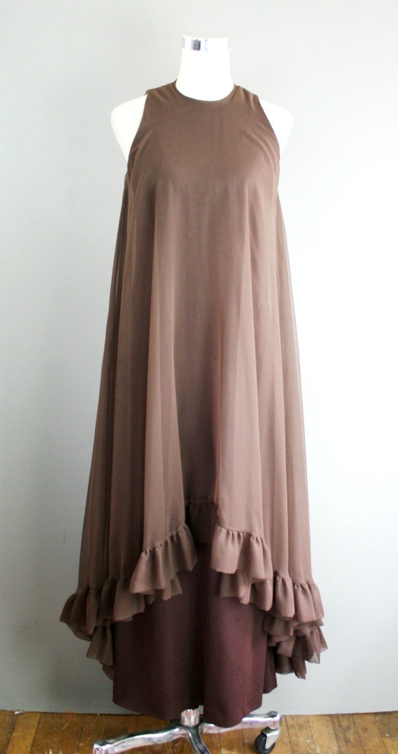 1970s Brown Chiffon Evening Gown by Coco of California Formal, Black Tie Party Dress image 3