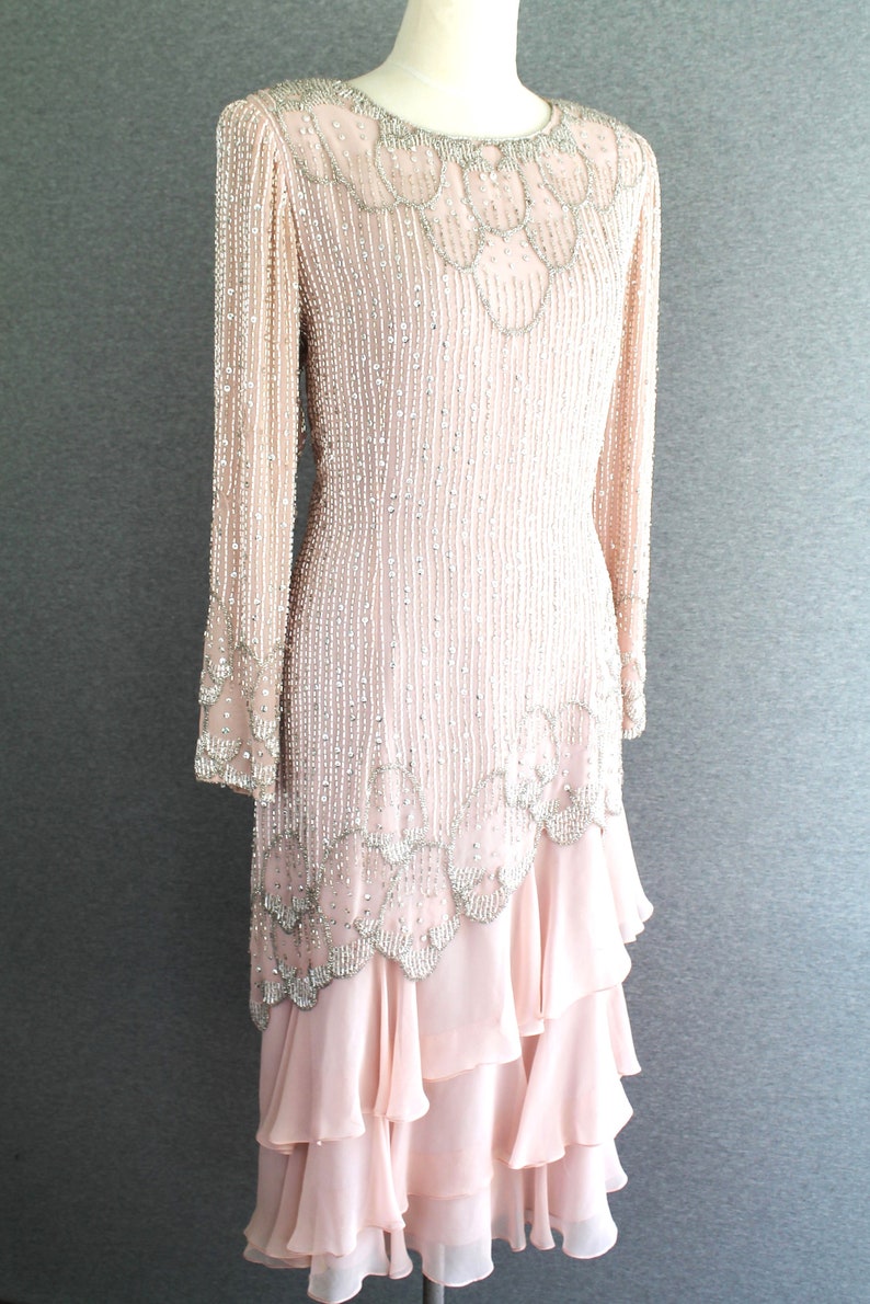 Petal Pink Beaded Cocktail Dress Wedding Guest Mother of Bride by Jack Bryan Marked size 12 image 2