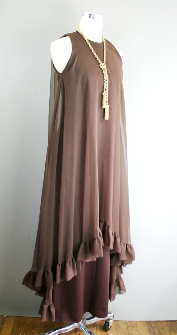 1970s - Brown Chiffon Evening Gown - by Coco of Ca