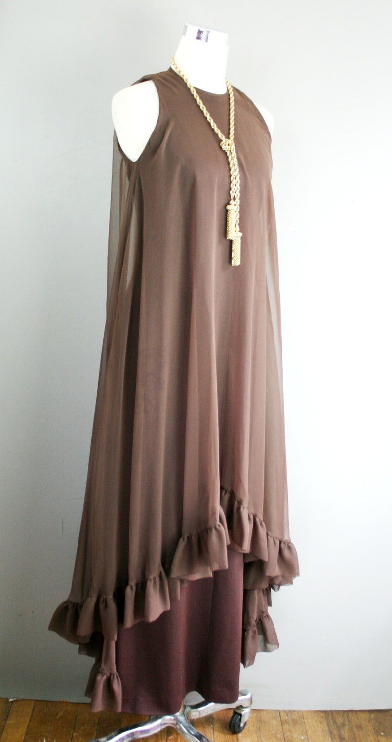 1970s Brown Chiffon Evening Gown by Coco of California Formal, Black Tie Party Dress image 1