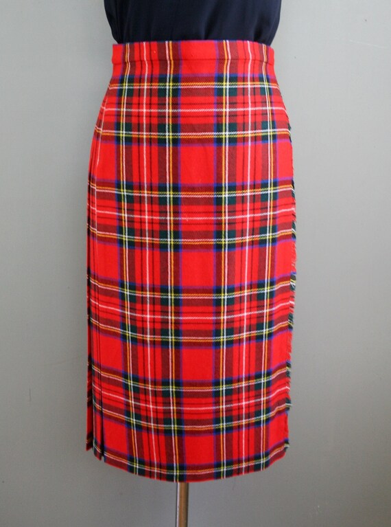 Wool Plaid Wrap Skirt Flat Front Pleated Black Kilt | Etsy