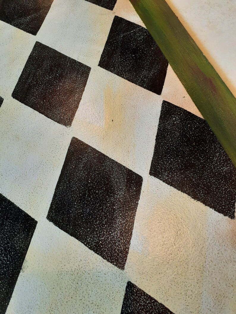 Harlequin Pattern Floor Cloth Rug Vinyl Mat Black Tan Etsy