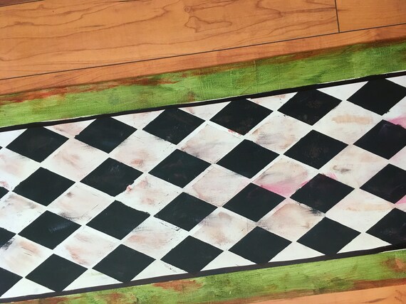 Diamond Pattern Floor Mat Black And White Kitchen Mat Vinyl Etsy