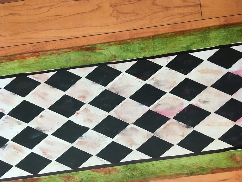 Floor Cloth Harlequin Pattern Vinyl Mat Hand Painted Kitchen Etsy
