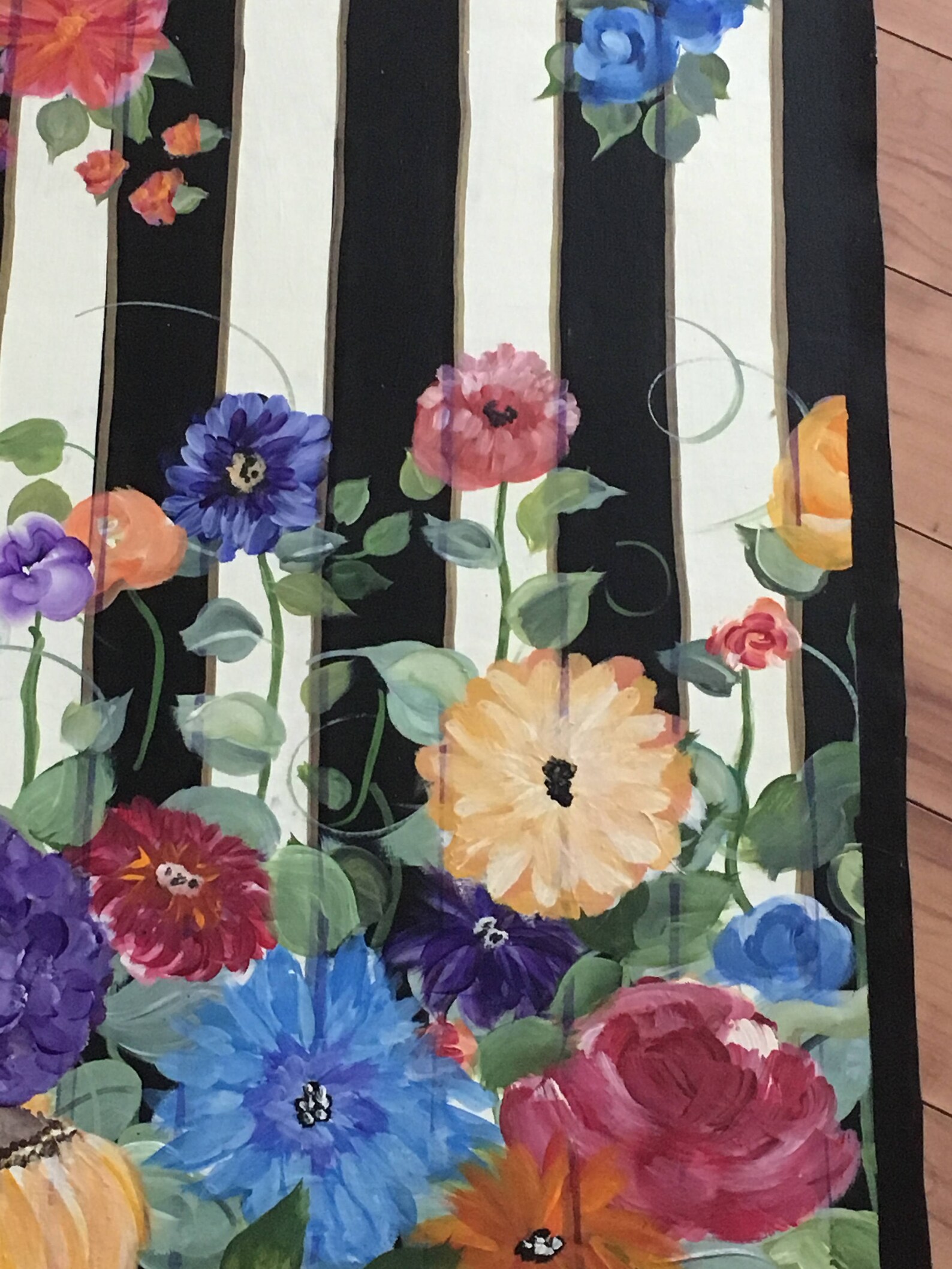 Black White Floral Kitchen Rug Hand Painted Non Slip Etsy