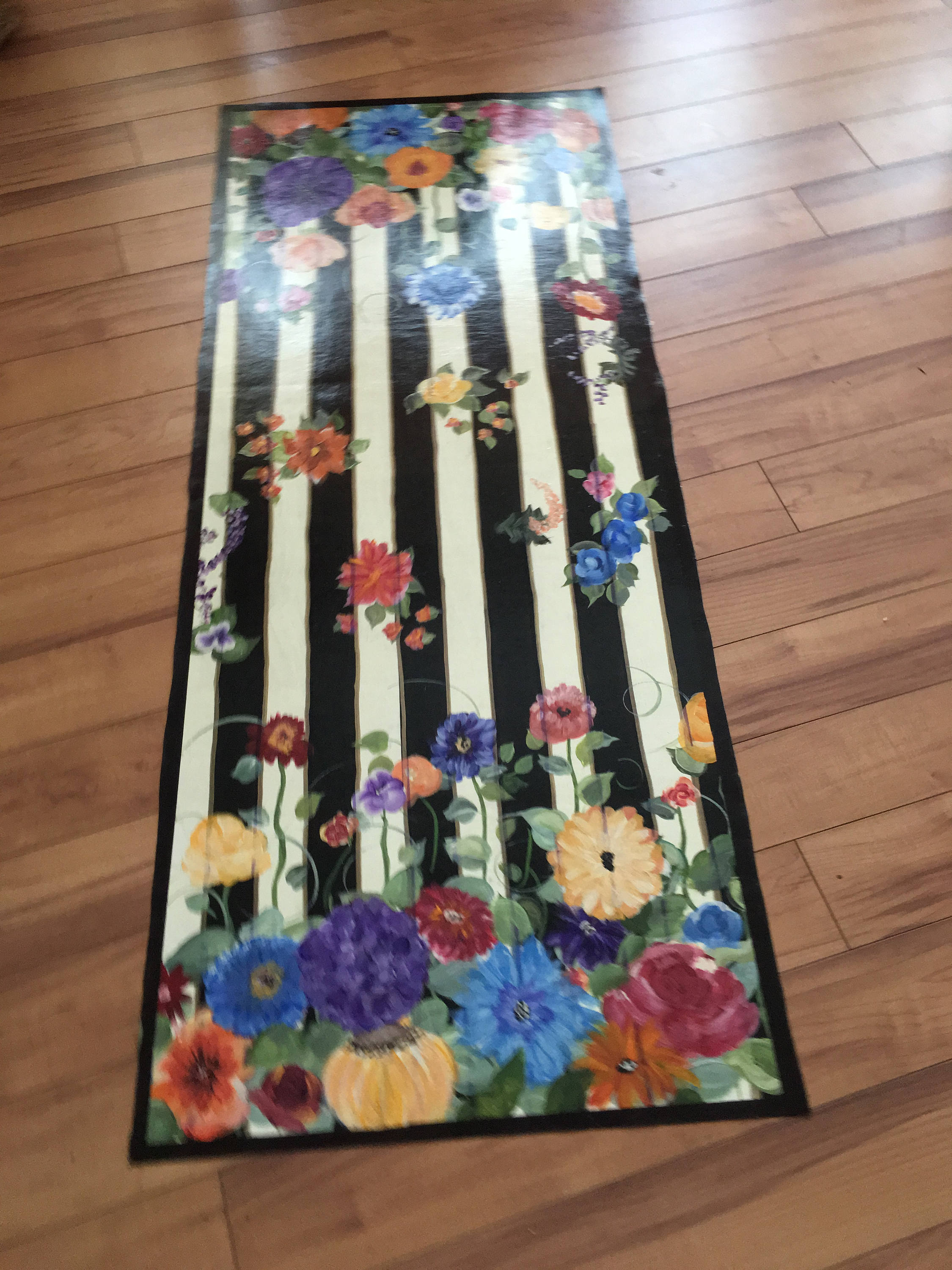 Black White Floral Kitchen Rug Hand Painted Non Slip Etsy