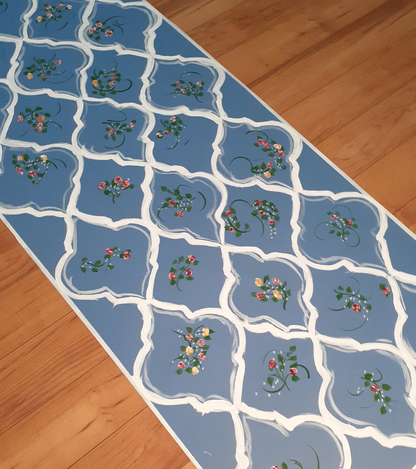 Blue Kitchen Rug Vinyl Mat Moroccan Pattern With Wild Flowers Etsy