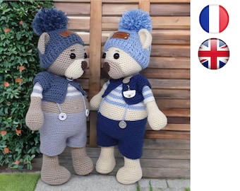 Amigurumi Teddy Bear Crochet Tutorial Pattern (French/English Version - PDF - Email Delivery)