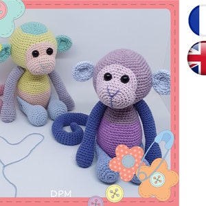 Crochet tutorial pattern Pastel-Monkey-Amigurumi French English Version-PDF-Email delivery image 1