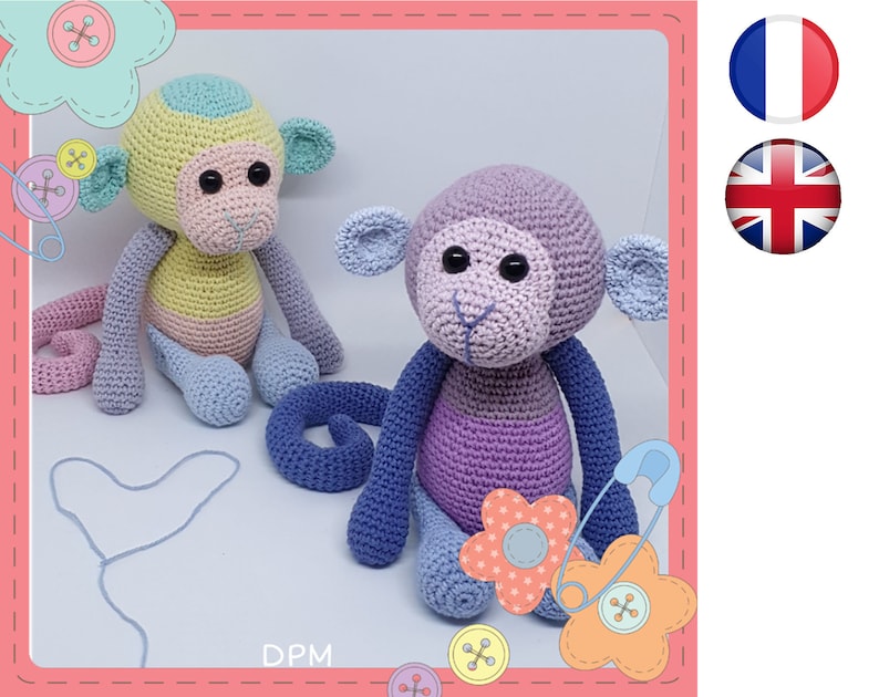 Crochet tutorial pattern Pastel-Monkey-Amigurumi French English Version-PDF-Email delivery image 1