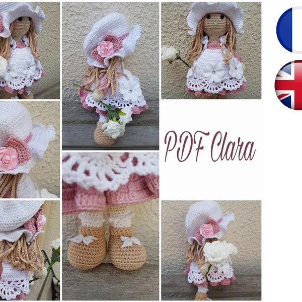 Crochet tutorial pattern Clara-Doll-Amigurumi French English Version-PDF-Email delivery