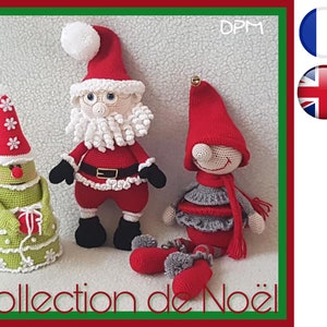 3 tutorials, Santa Claus-tree-Naughty Elf-Amigurumi/Crochet Pattern-French-English Version-PDF-Email delivery