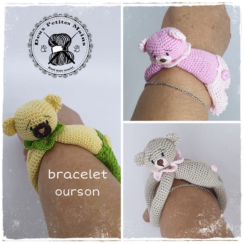 Patron French, English Tutorial Crochet Pooh Bracelet Amigurumi Pattern