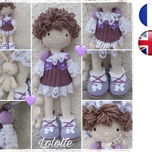 Crochet tutorial pattern Lolotte-Doll-Amigurumi French English Version-PDF-Email delivery