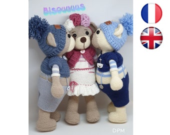 2 tutoriels, Nounours-Nounourssette--Amigurumi/Crochet Pattern-Français-English Version-PDF-Email livraison