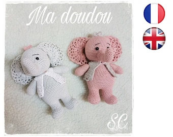 Crochet tutorial pattern MaDOUDOU-Elephant-Amigurumi French English Version-PDF-Email delivery