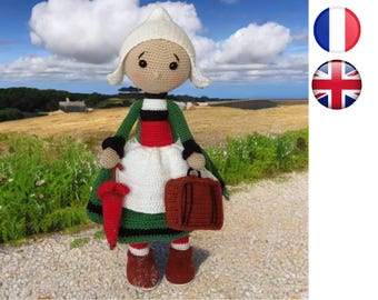 Crochet pattern tutorial for Bécassine doll - Amigurumi - French/English version - PDF - Email delivery