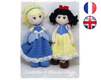 Crochet tutorial pattern 2 tutorials, Snow White-Cinderella-Amigurumi French English Version-PDF-Email delivery