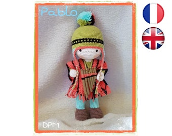 Crochet tutorial pattern Pablo-Doll-Amigurumi French English Version-PDF-Email delivery