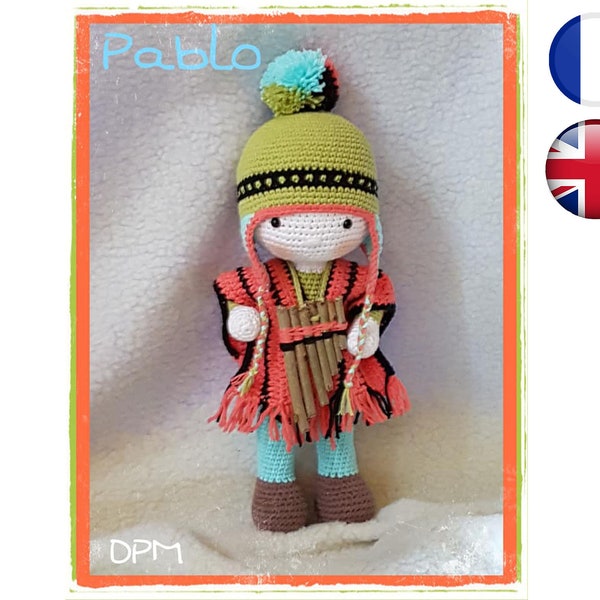 Haakinstructiepatroon Pablo-Doll-Amigurumi Frans-Engelse versie-PDF-e-mailbezorging