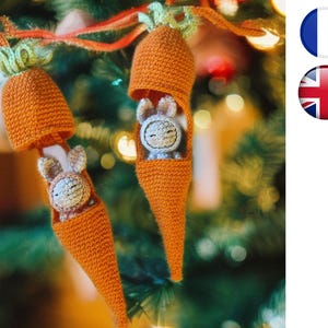Tutorial del modello Ciondolo carota all&#39;uncinetto e il suo coniglio Amigurumi Versione francese inglese-PDF-Consegna tramite e-mail