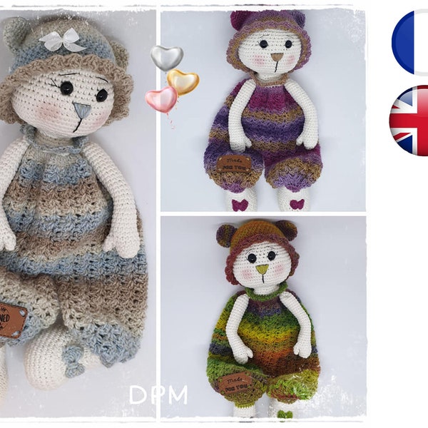 Patron tutoriel Crochet N'Ours-Doudou-Amigurumi Français English Version-PDF-Email livraison