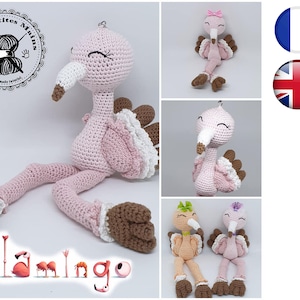 Crochet tutorial pattern -Flamingo-Amigurumi French English Version-PDF-Email delivery