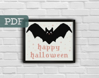 Lindo murciélago - Patrón de punto de cruz de Feliz Halloween (Patrón en PDF)