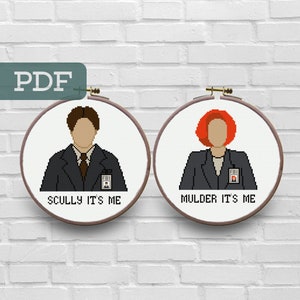 Mulder It&#39;s Me Scully It&#39;s Me Cross Stitch Pattern - X Files Cross Stitch Pattern PDF -  Mulder and Scully Cross Stitch