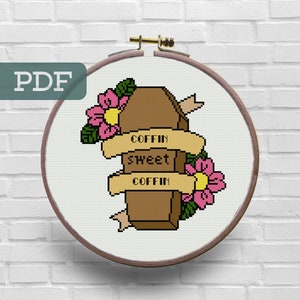 Coffin Sweet Coffin Cross Stitch Pattern - Halloween Cross Stitch Pattern - Witch Cross Stitch - Witchy Cross Stitch