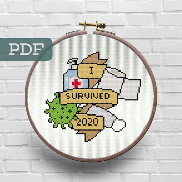 I Survived 2020 Cross Stitch Pattern - Covid Cross Stitch - Quarantine Cross Stitch - Quarantine Crafts - Covid 19 - Funny Cross Stitch