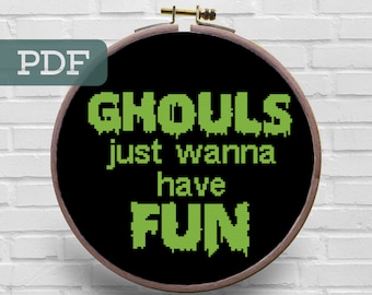 Ghouls Just Wanna Have Fun Cross Stitch Pattern - Witchy Halloween (PDF Pattern)