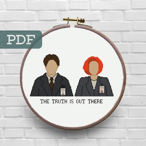 De waarheid is daarbuiten Kruissteekpatroon - X Files Kruissteekpatroon - Geeky Kruissteekpatroon - Mulder en Scully Cross Stitch