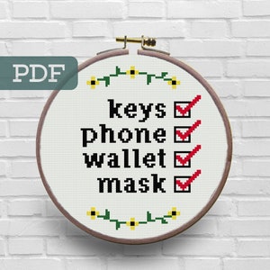 Keys Wallet Phone Mask Cross Stitch Pattern Quarantine Cross Stitch Pattern