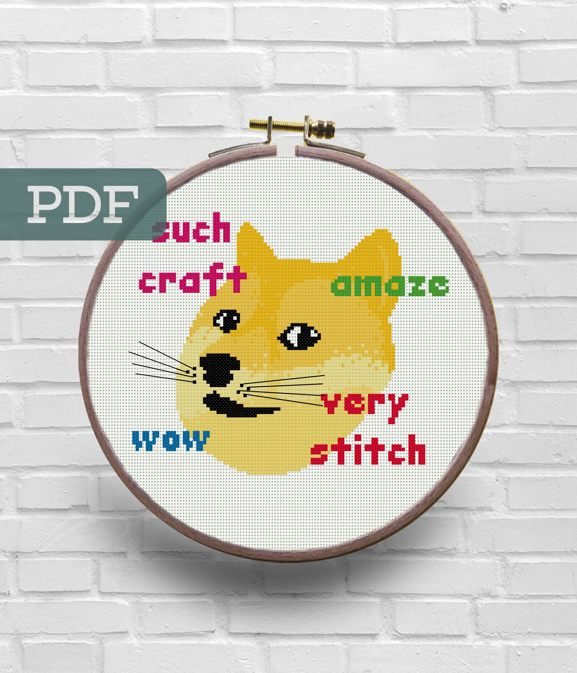 PATTERN Doge Meme Funny Cross Stitch Instant Download PDF Wow