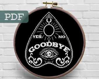 Patrón de punto de cruz para planchette - Tablero Oija de bruja (patrón en PDF)