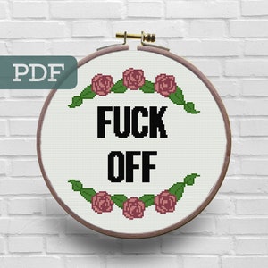 Padrão de ponto cruz F*ck Off - Padrão de ponto cruz subversivo - Padrão de ponto cruz sarcástico