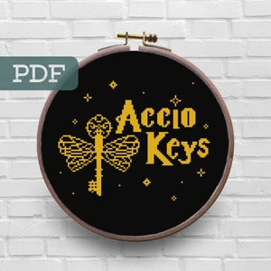 Accio Keys Cross Stitch Pattern -Spell Cross Stitch Pattern - Magical Cross Stitch Pattern - Keys Phone Wallet Cross Stitch