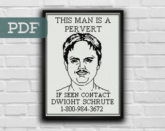 Dwight Schrute Cross Stitch Pattern - The Office Cross Stitch Pattern - This Man is A Pervert Cross Stitch Pattern