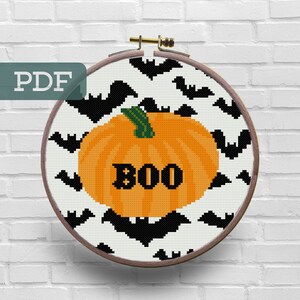 Boo Cross Stitch Pattern - Halloween Cross Stitch Pattern - Creepy Spooky Cross Stitch Pattern - Pumpkin Cross Stitch Pattern