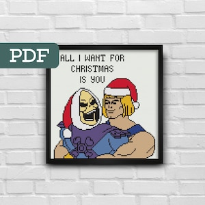 Skeletor He-man Christmas Cross Stitch Pattern - He-man Cross Stitch Pattern - All I Want For Christmas is You - Skeletor Xmas Cross Stitch