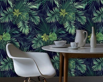 Tropical Palm Wallpaper, Dark Leaf Wall Mural Removable, Wallpaper Peel & Stick Mural, Temporary Wallpaper, Self Adhesive Wall Paper  #31