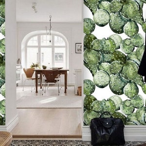 Papel tapiz de cactus verde, despegable y pegable, decoración bohemia del suroeste, papel tapiz de plantas desérticas para aulas.