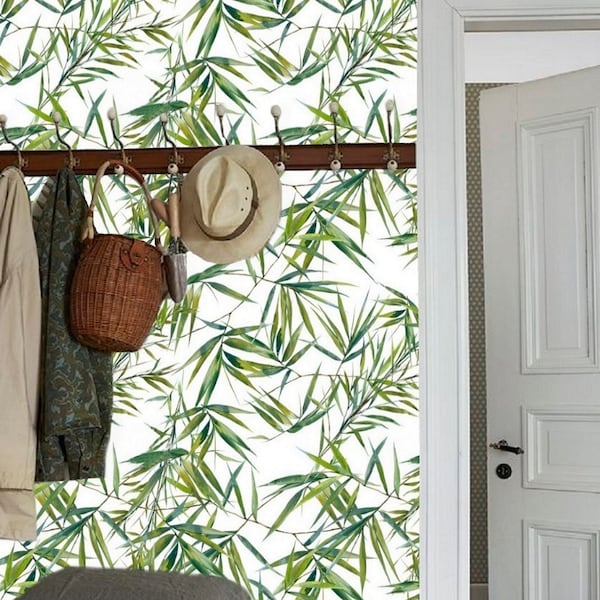 Bamboo Branches Wallpaper Peel and Stick Green Botanical Wallpaper Leaves Removable Wallpaper Tropical Plant Contact Paper Self Adhesive #51